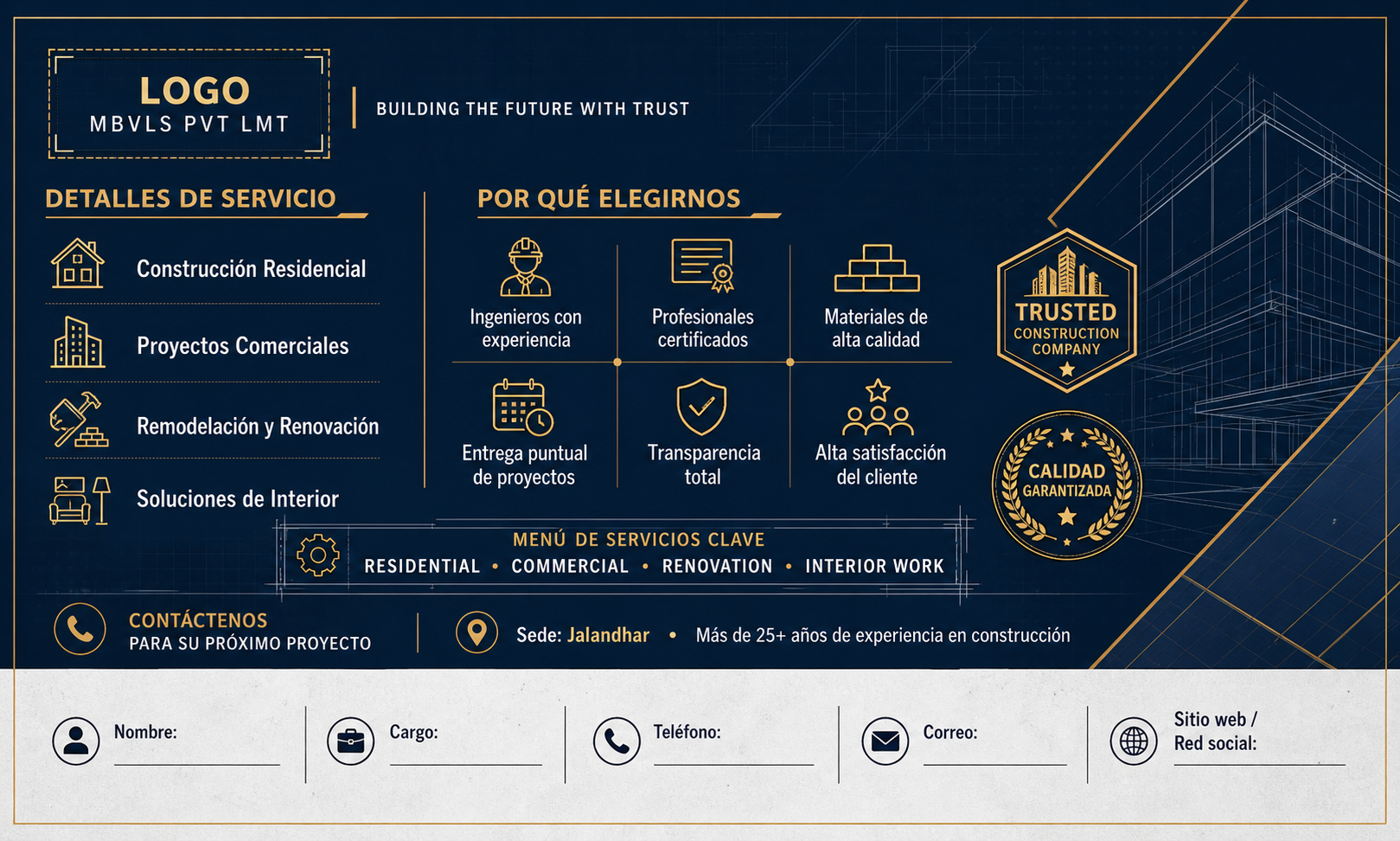 Tarjeta de Presentación Estándar · Construcción 2