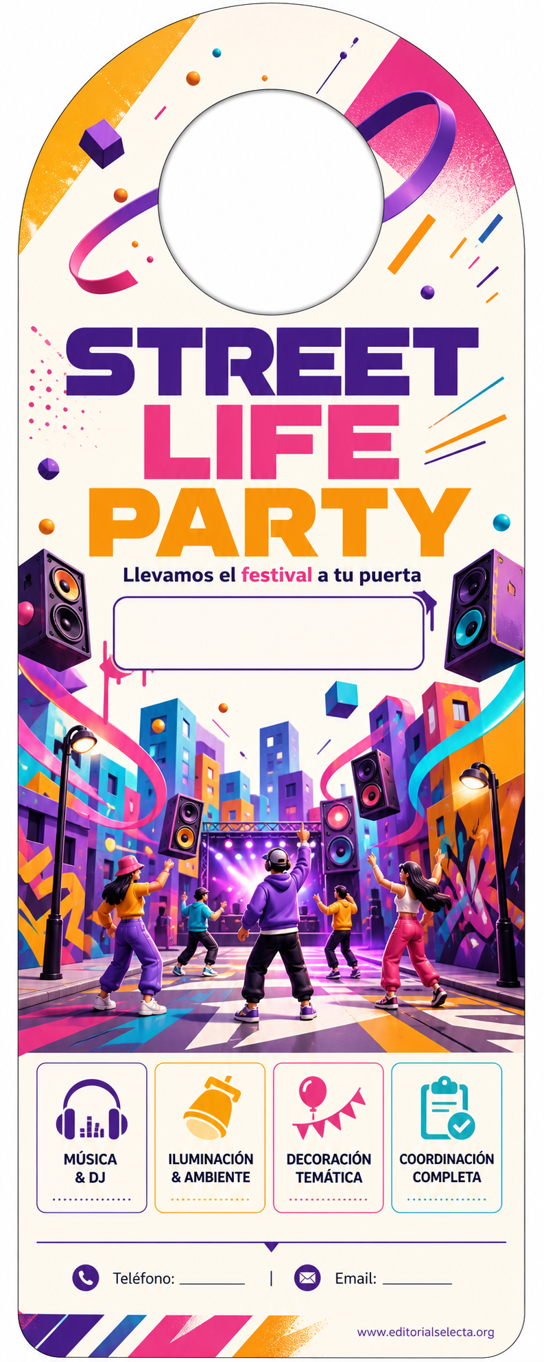Door Hanger · Fiestas o Reuniones (Frente)