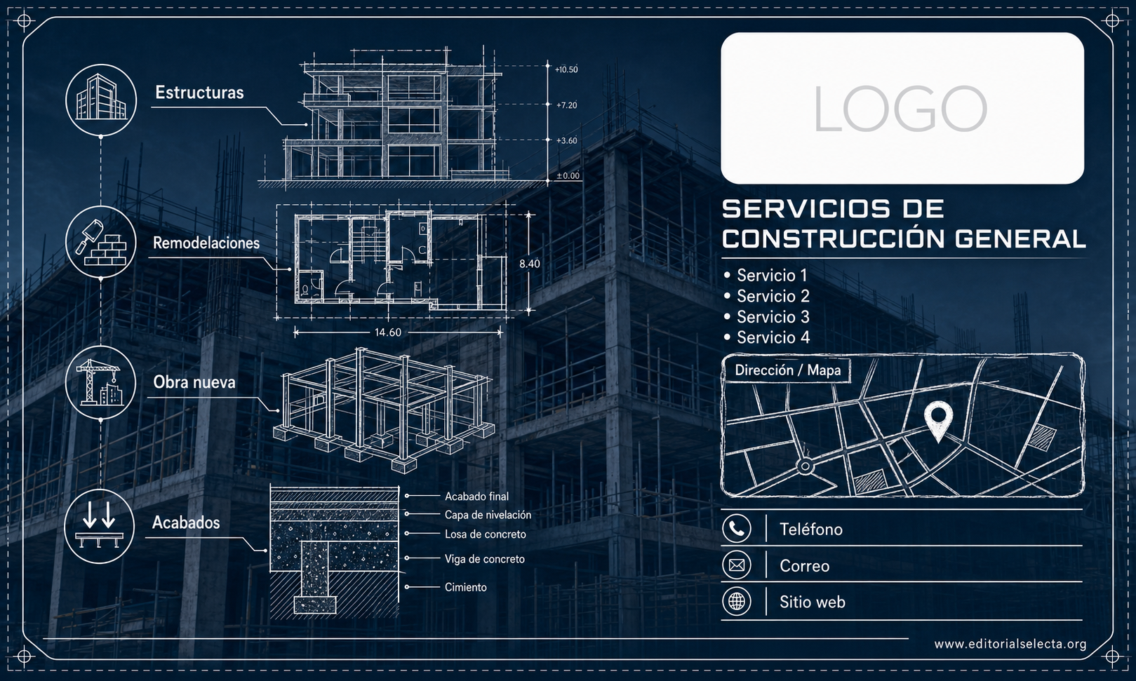 Tarjeta de Presentación Estándar · Construcción en general (Reverso)