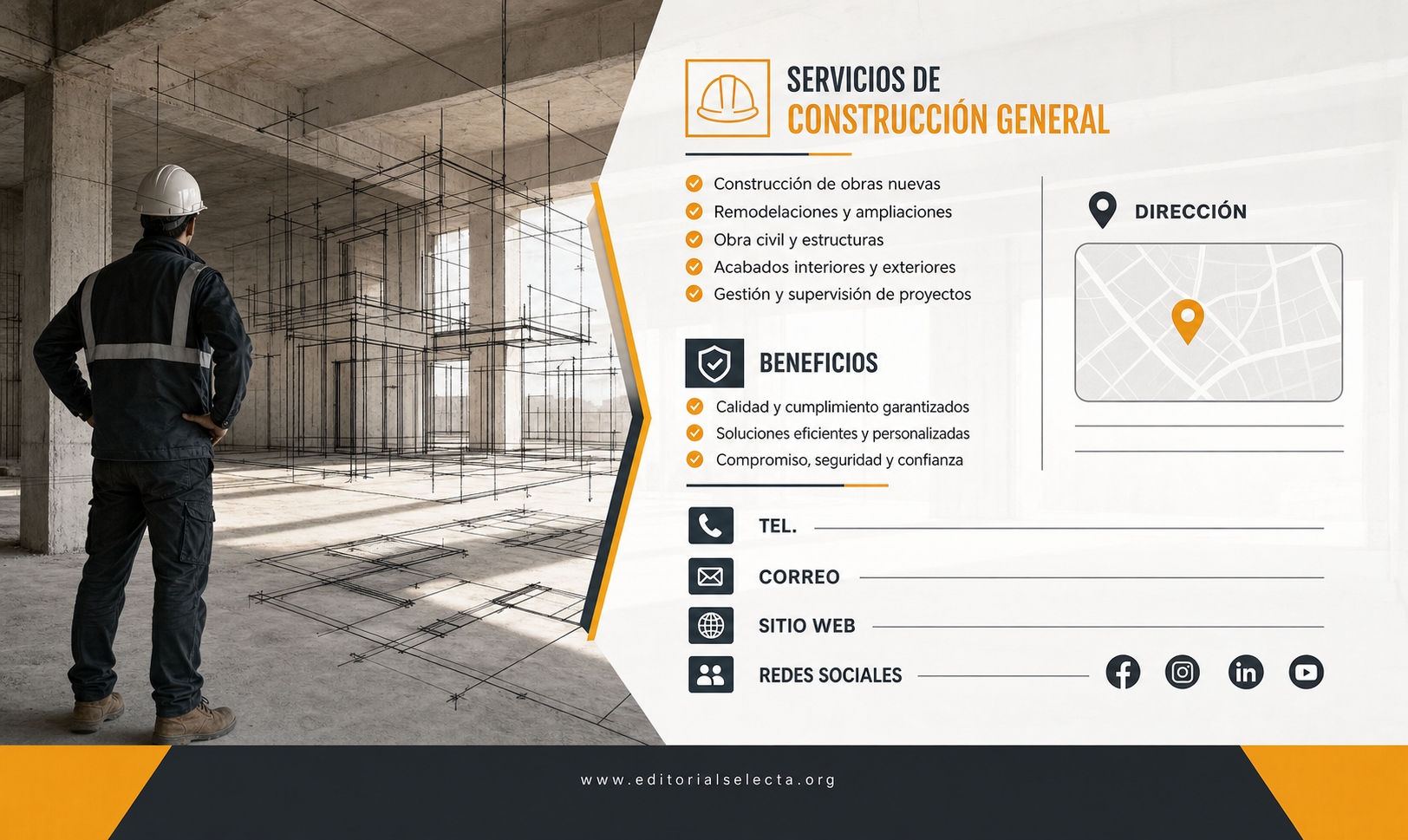 Tarjeta de Presentación Estándar · Construcción en general (Reverso)