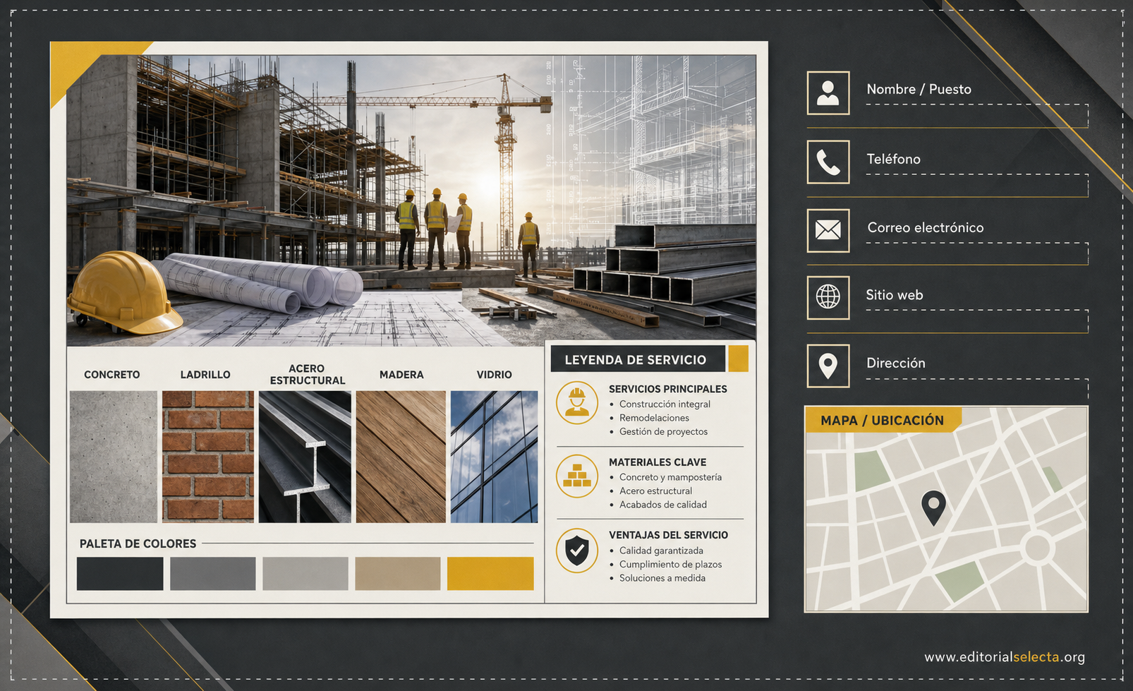Tarjeta de Presentación Estándar · Construcción en general (Reverso)