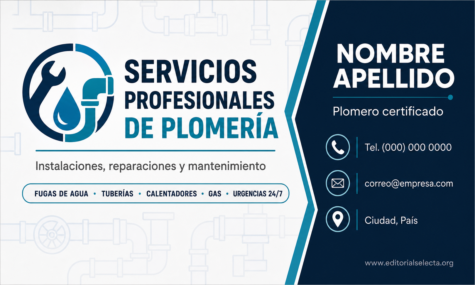 Tarjeta de Presentación Estándar · Plomeros (Frente)
