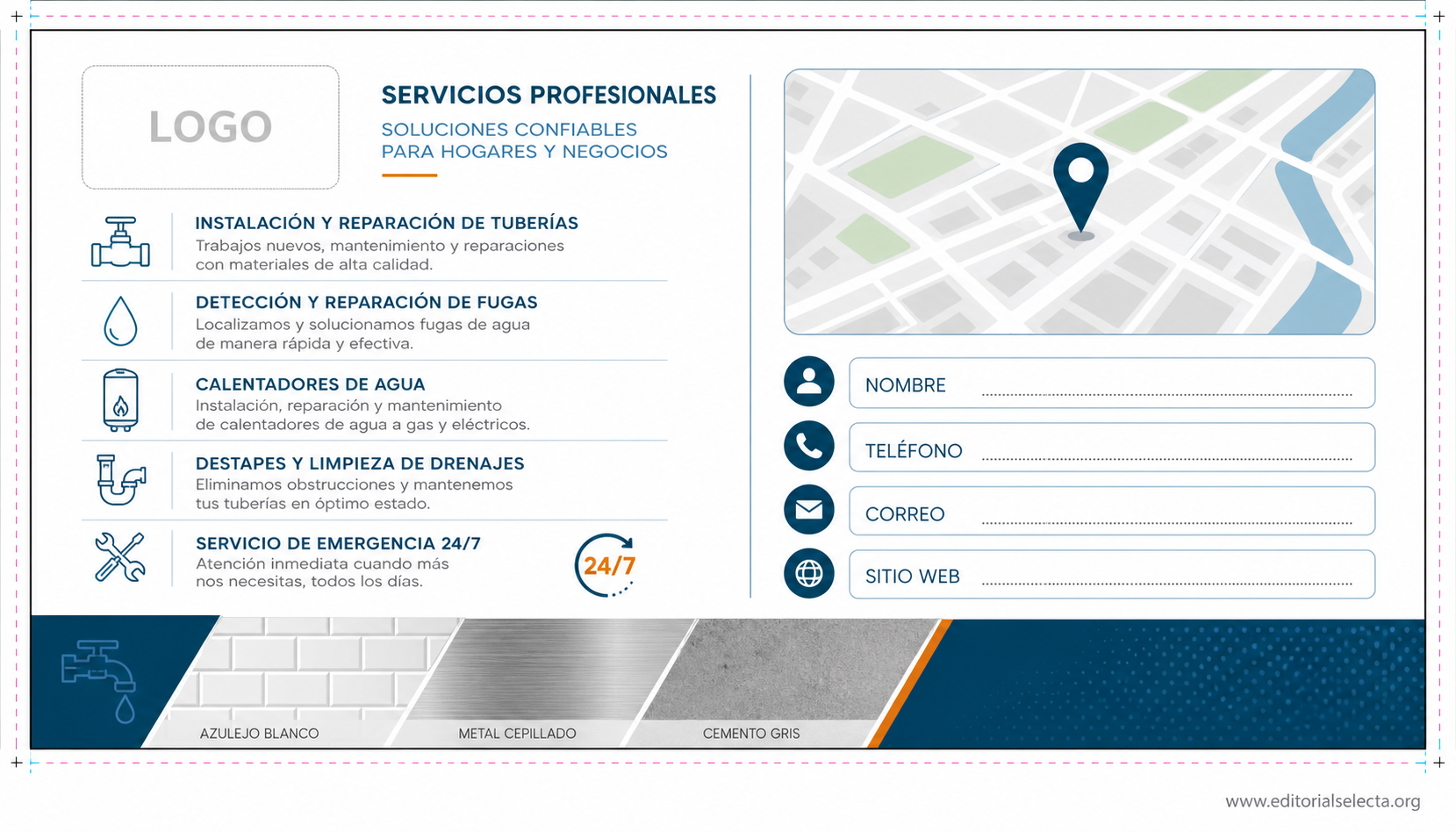 Tarjeta de Presentación Estándar · Plomeros (Reverso)