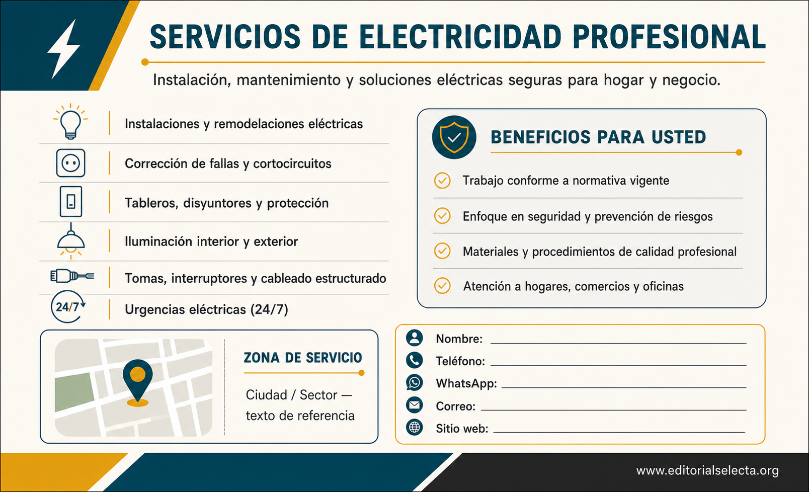 Tarjeta de Presentación Estándar · Electricistas (Frente) 2