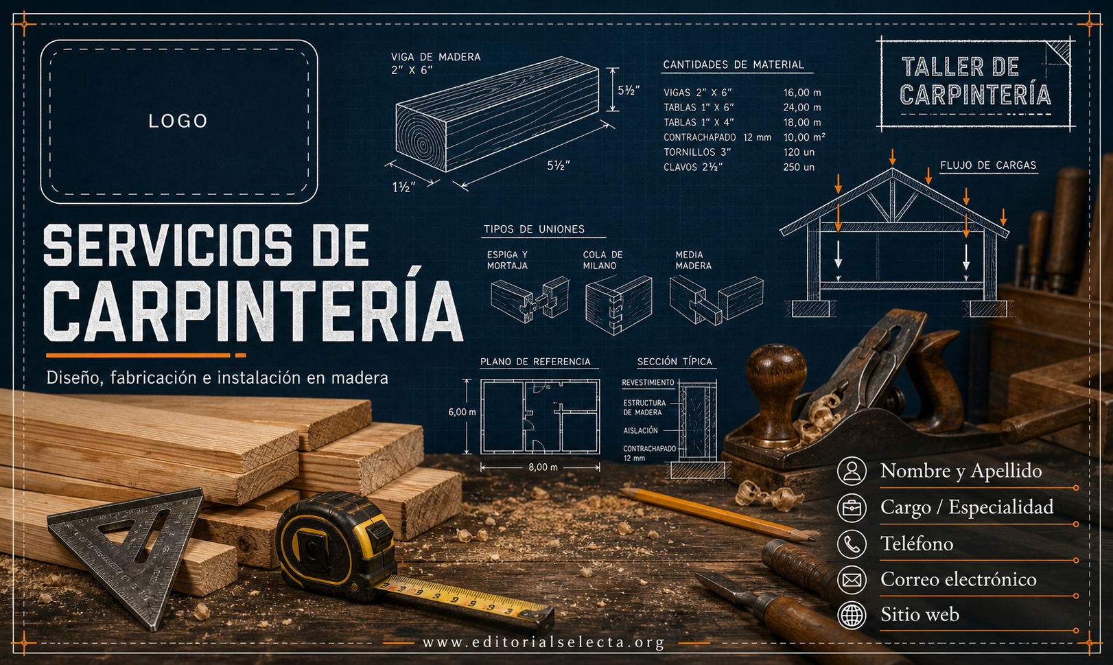 Tarjeta de Presentación Estándar · Carpinteros (Frente)
