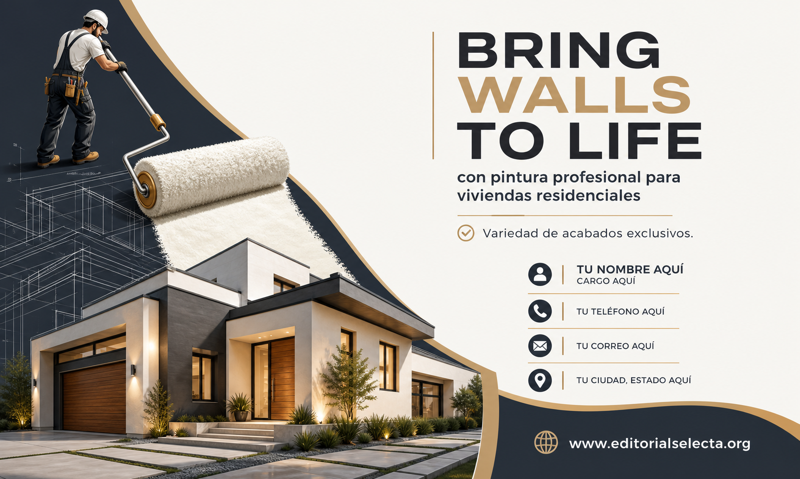 Tarjeta de Presentación Estándar · Residencial: Construcción de viviendas, casas unifamiliares, (Frente)