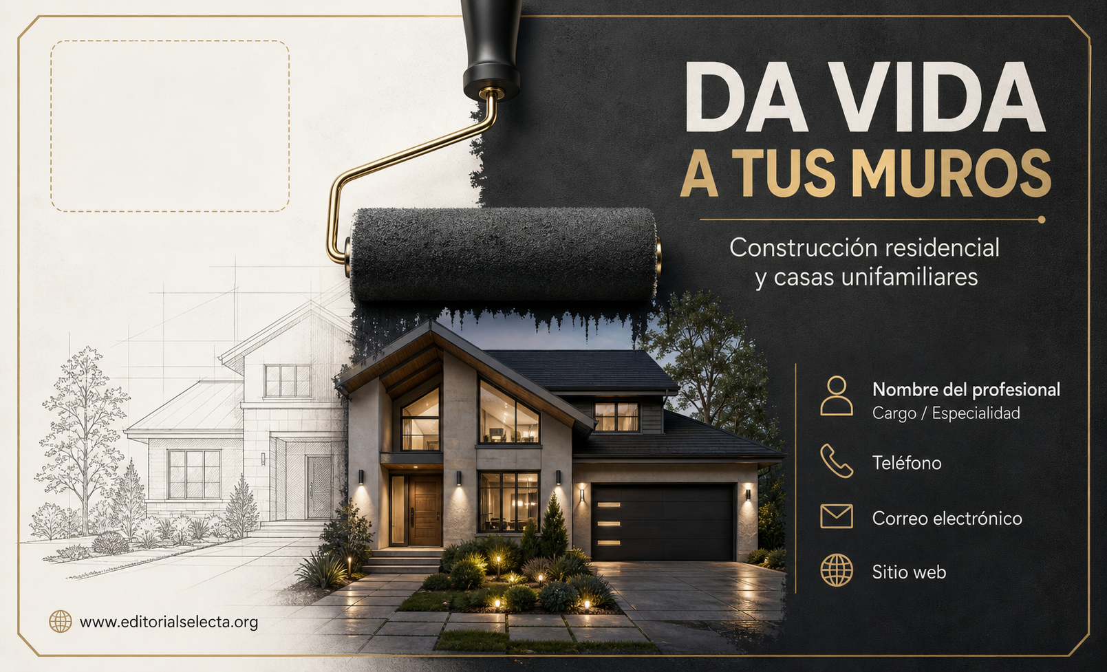 Tarjeta de Presentación Estándar · Residencial: Construcción de viviendas, casas unifamiliares, (Frente)