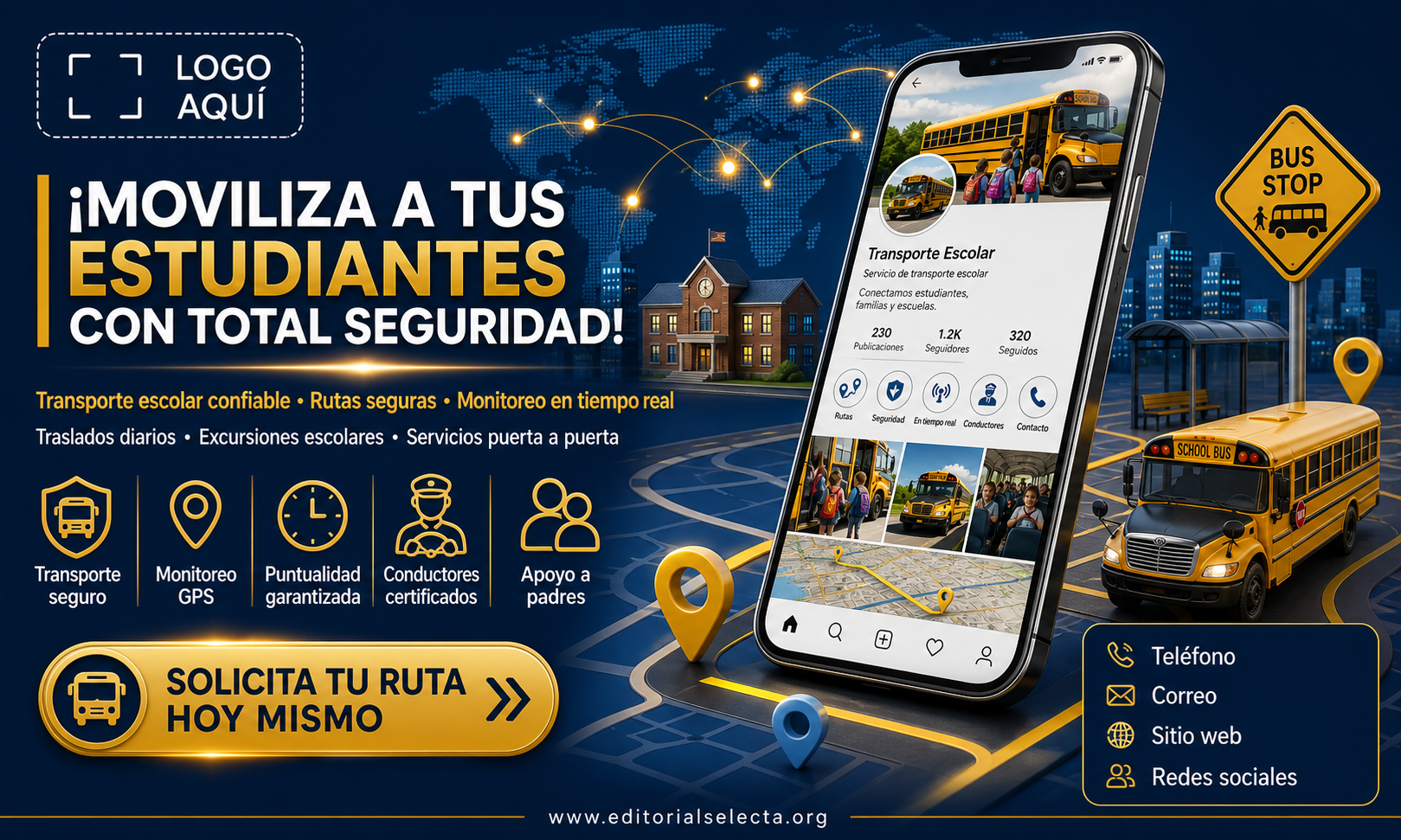 Tarjeta de Presentación Estándar · Bus escolar (Frente)
