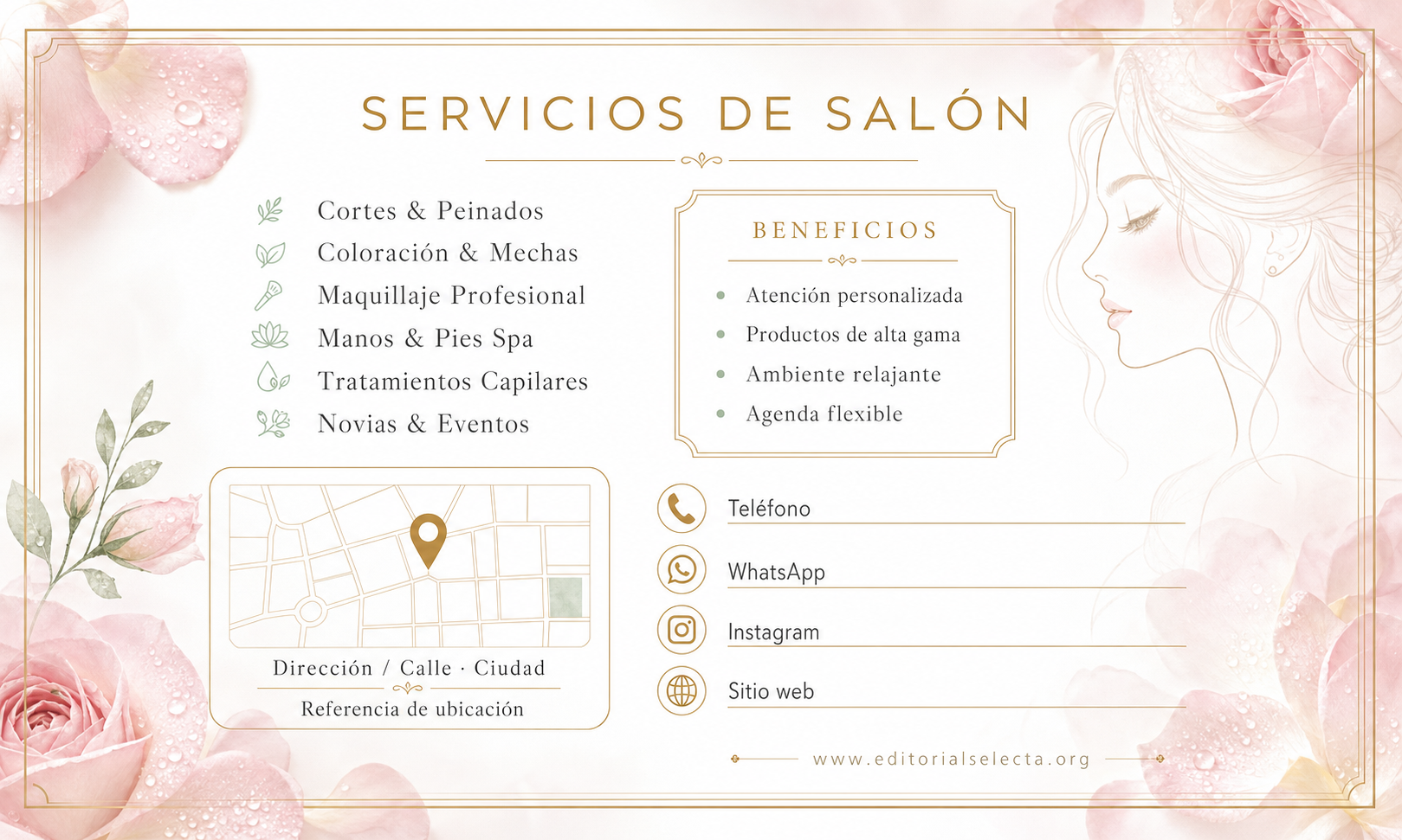 Tarjeta de Presentación Estándar · Salones de belleza (Frente) 2