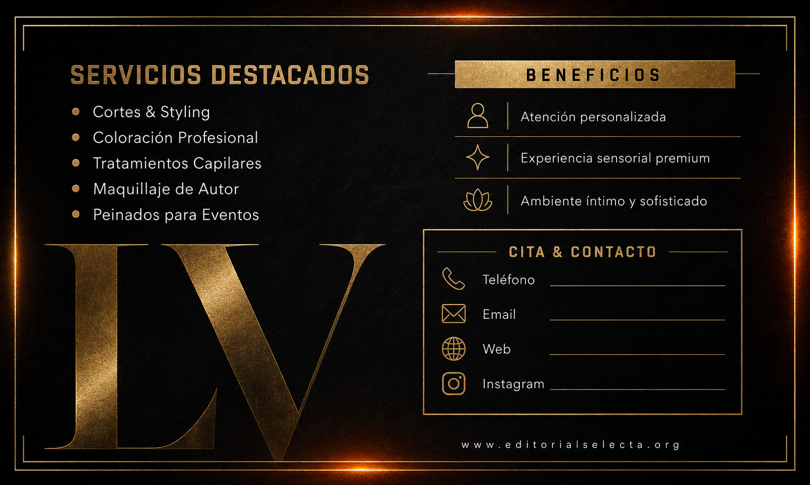 Tarjeta de Presentación Estándar · Salones de belleza (Reverso)