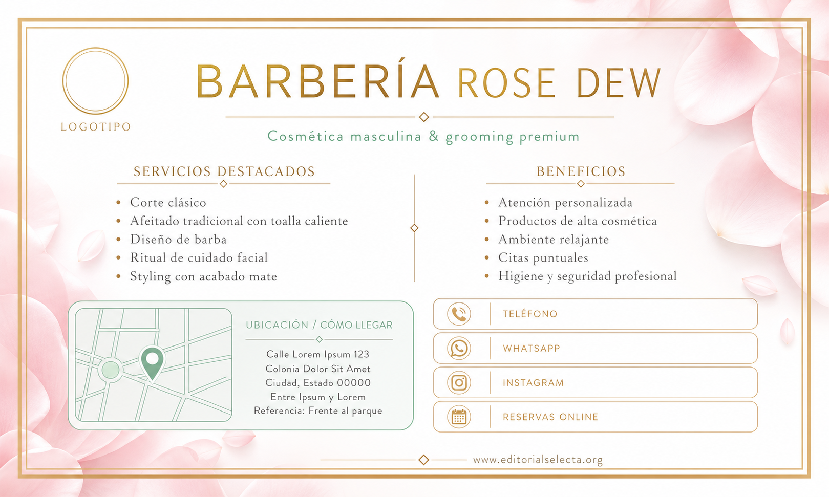 Tarjeta de Presentación Estándar · Barberías (Reverso)