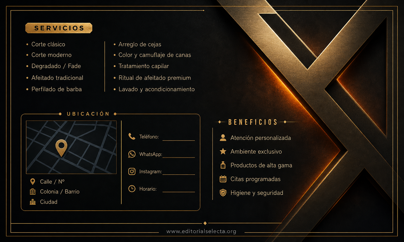 Tarjeta de Presentación Estándar · Barberías (Reverso)
