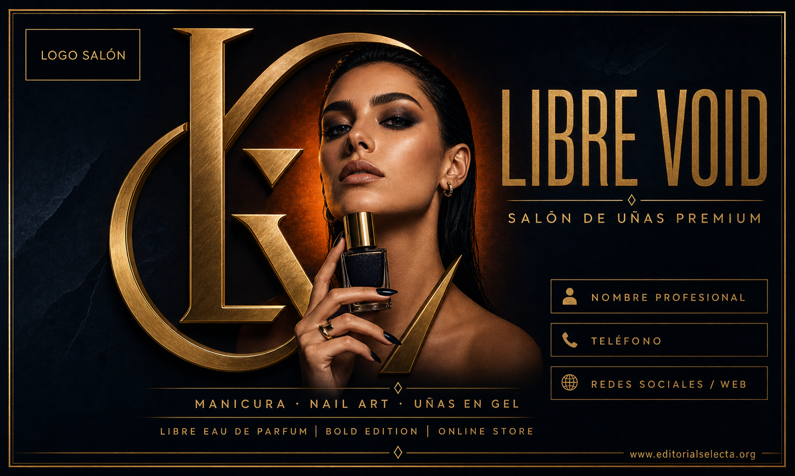 Tarjeta de Presentación Estándar · Salón de uñas (Frente)