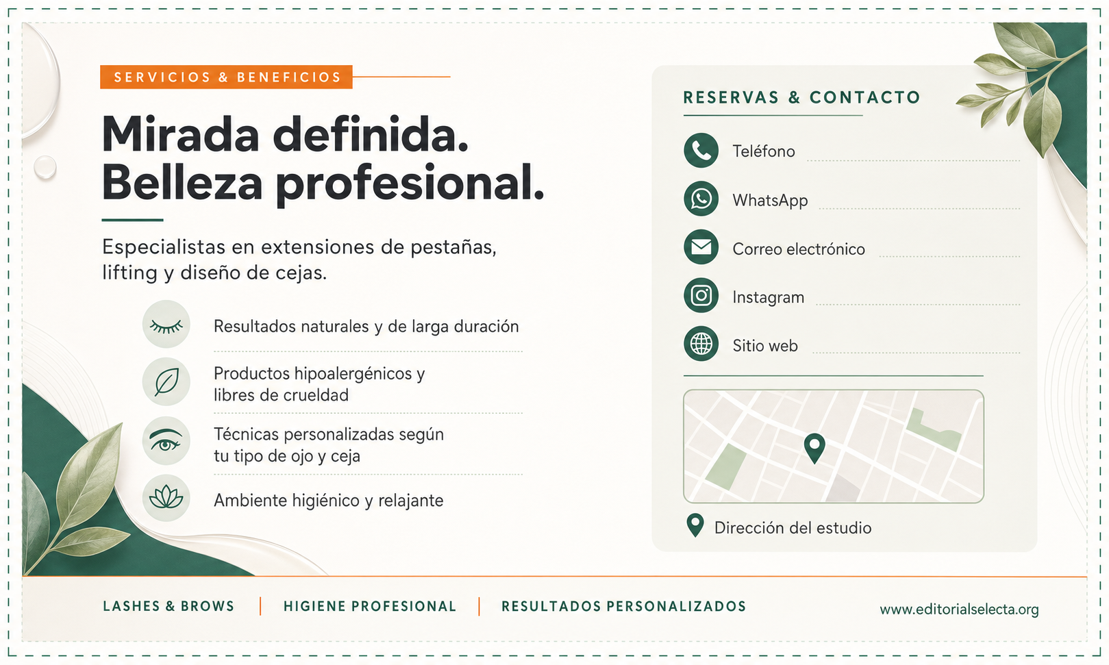 Tarjeta de Presentación Estándar · Salón de pestañas y cejas (Reverso)
