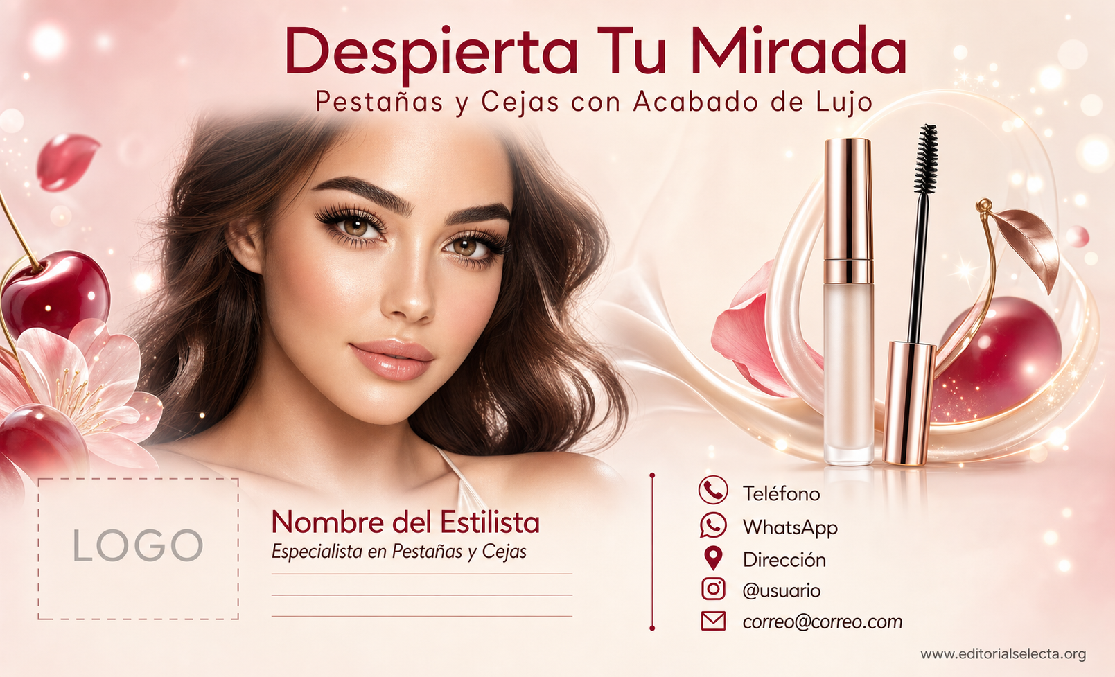 Tarjeta de Presentación Estándar · Salón de pestañas y cejas (Frente)