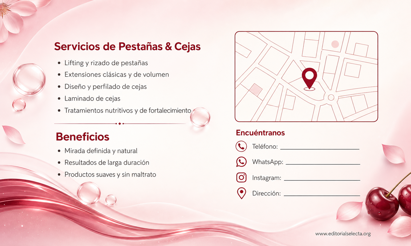 Tarjeta de Presentación Estándar · Salón de pestañas y cejas (Reverso)