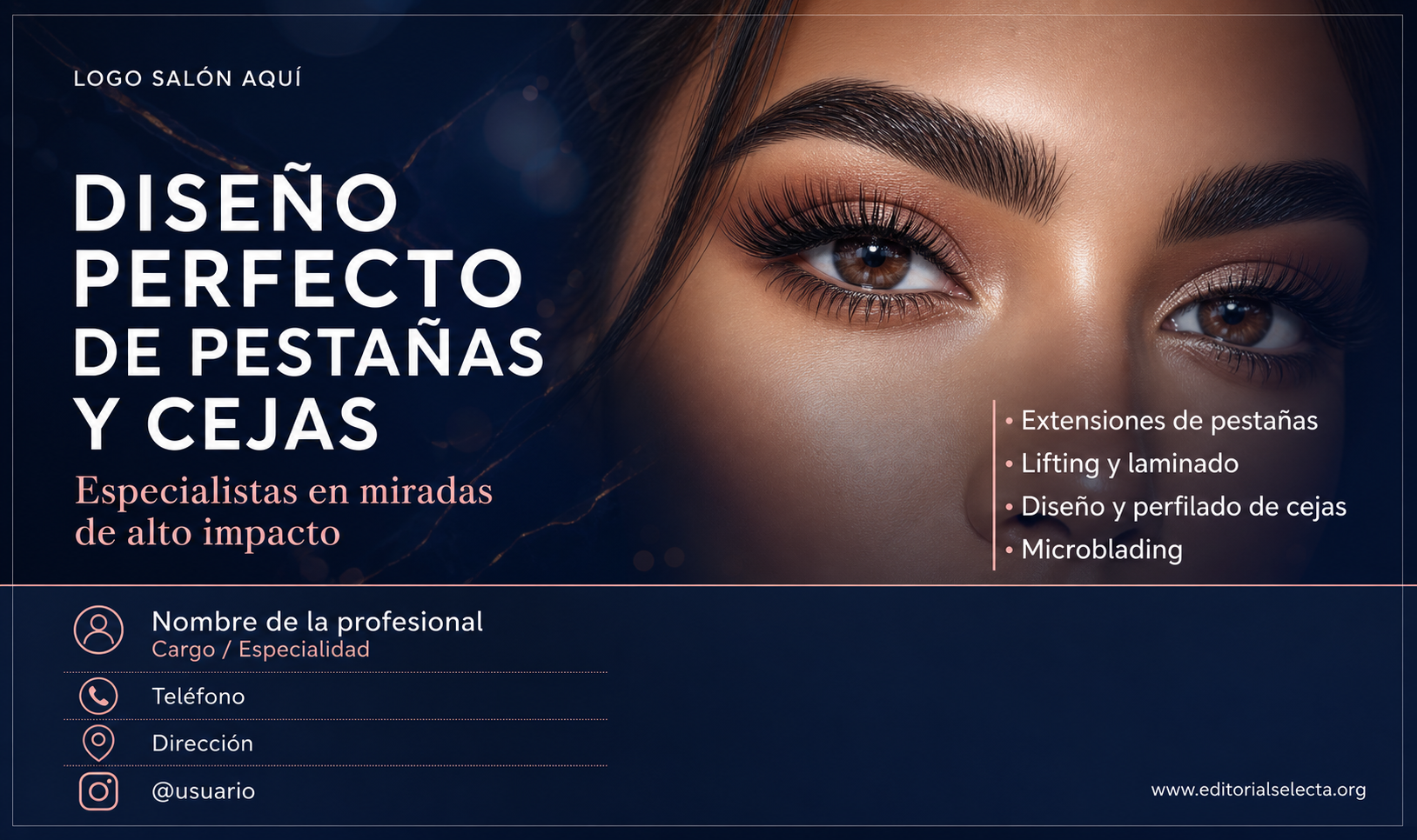 Tarjeta de Presentación Estándar · Salón de pestañas y cejas (Frente)