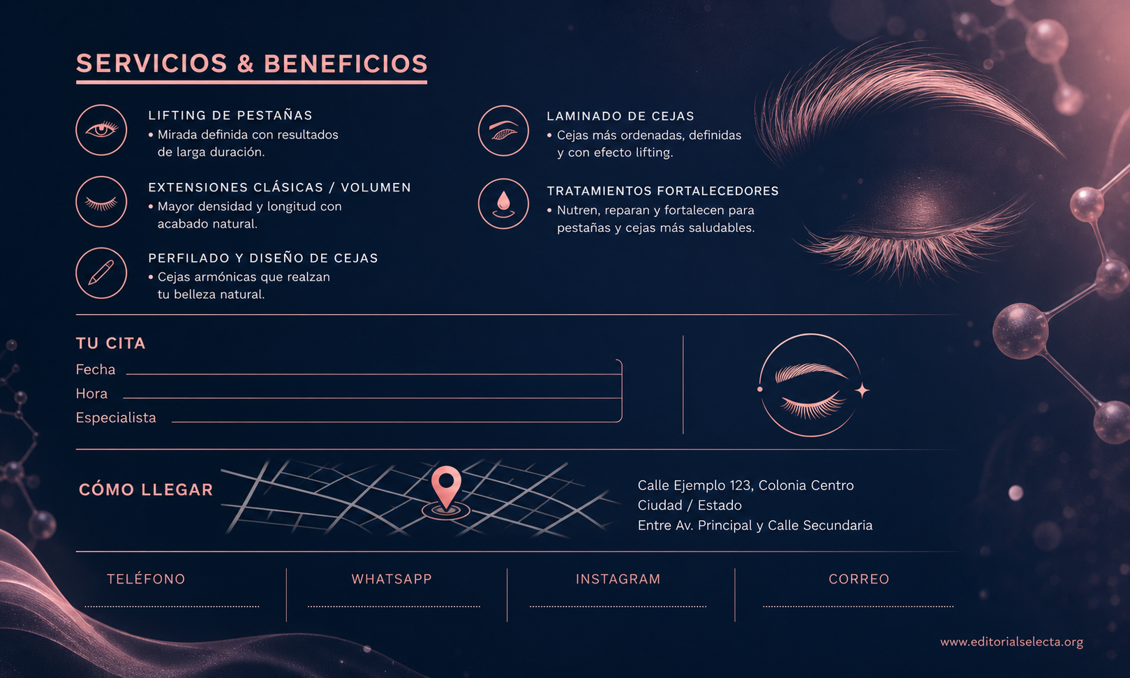 Tarjeta de Presentación Estándar · Salón de pestañas y cejas (Reverso)