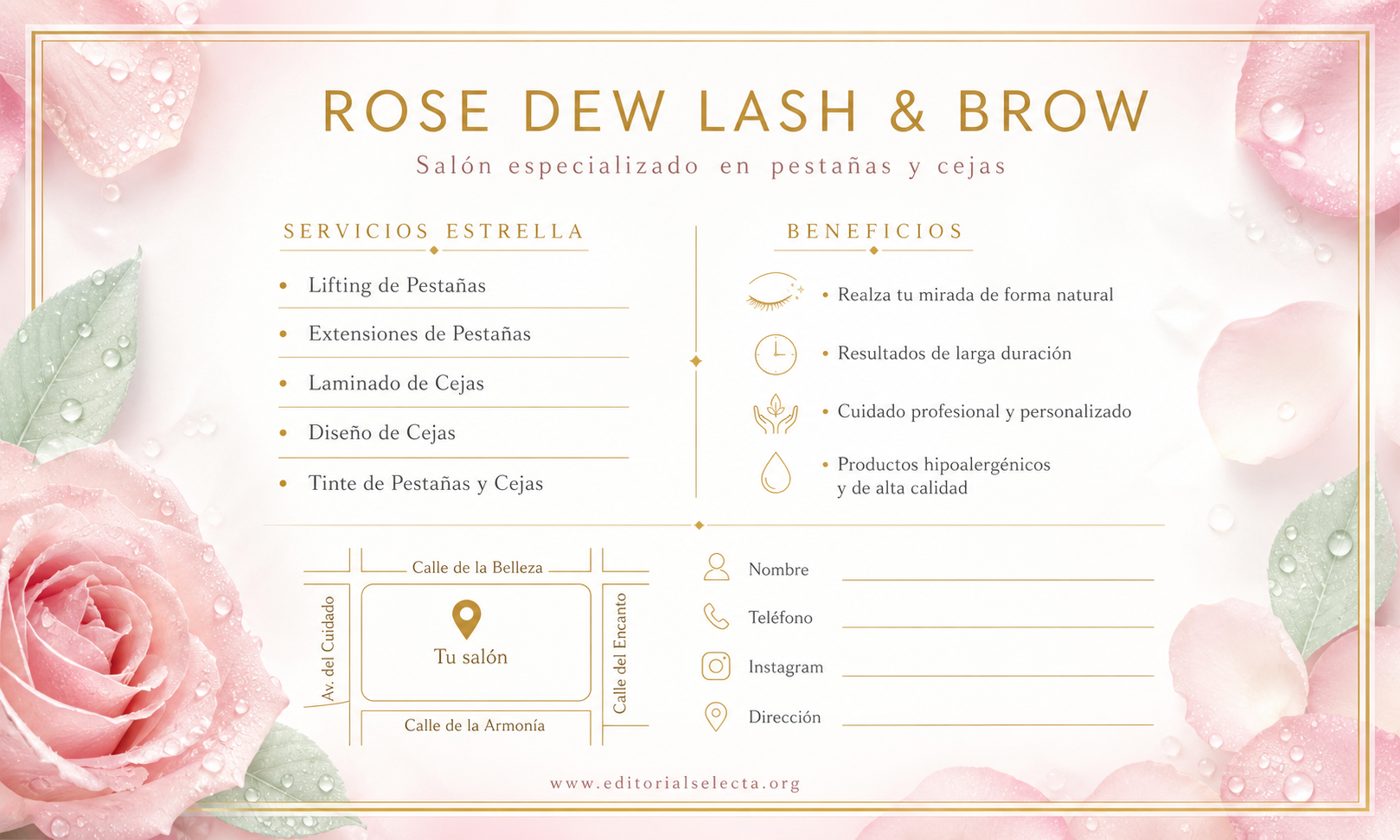 Tarjeta de Presentación Estándar · Salón de pestañas y cejas (Reverso)