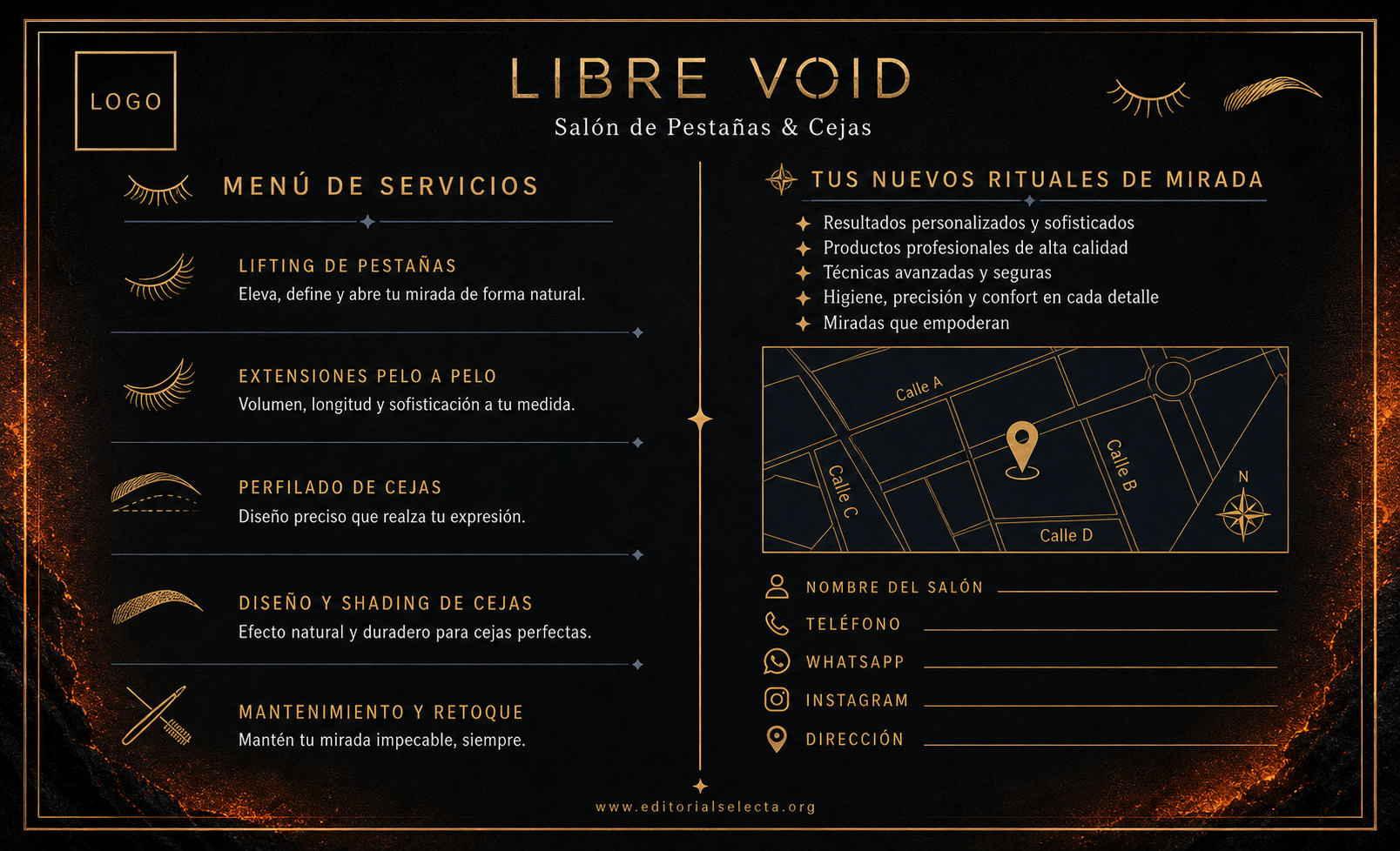 Tarjeta de Presentación Estándar · Salón de pestañas y cejas (Reverso)