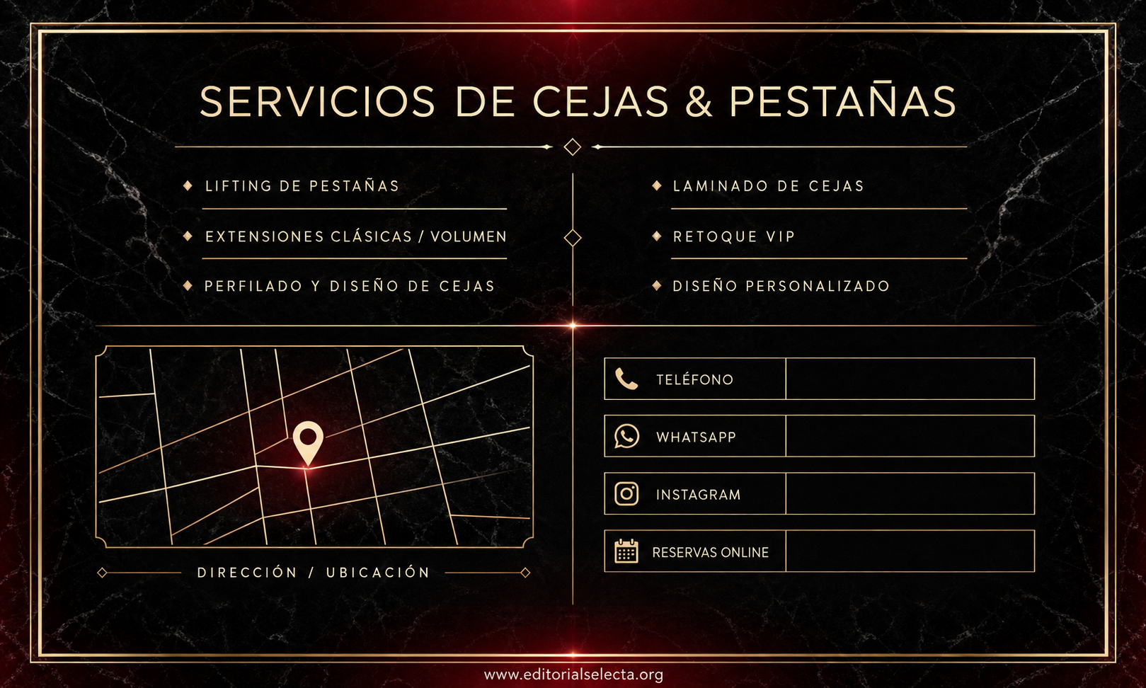 Tarjeta de Presentación Estándar · Salón de pestañas y cejas (Reverso)