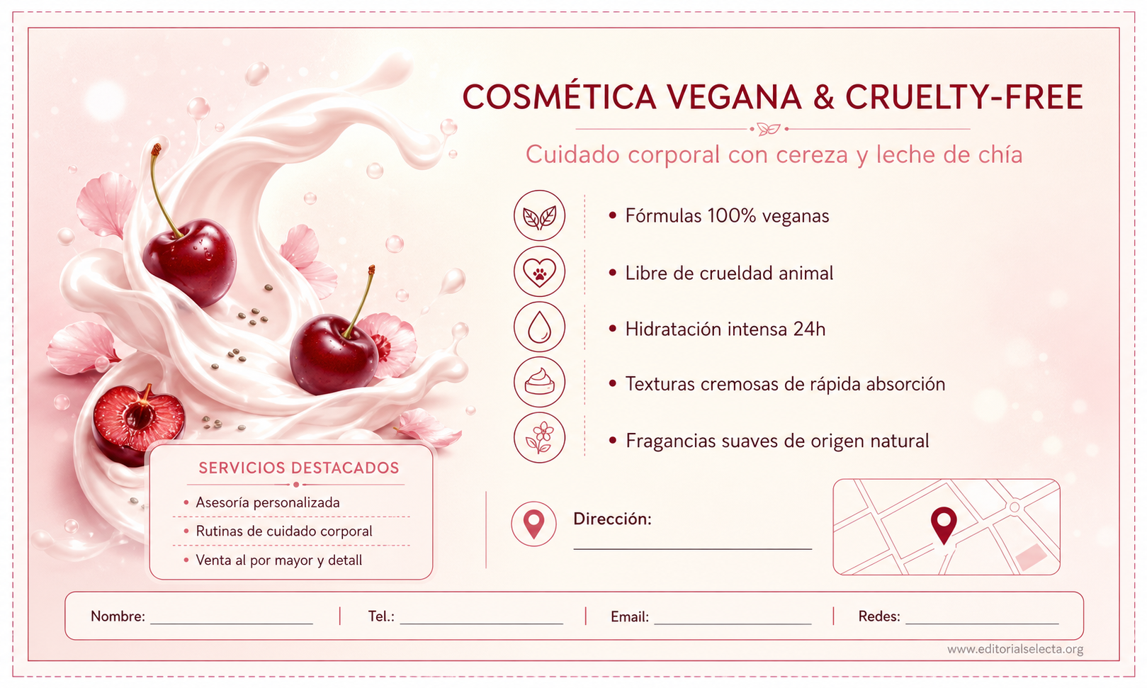 Tarjeta de Presentación Estándar · Cosmética Vegana y Cruelty-Free: Marcas que garantizan la no (Reverso)