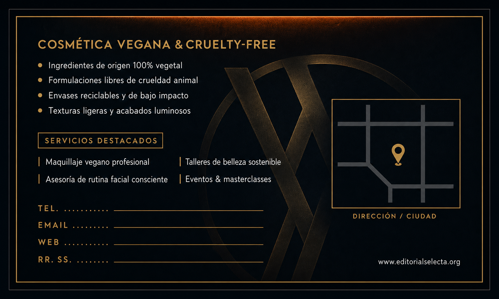 Tarjeta de Presentación Estándar · Cosmética Vegana y Cruelty-Free: Marcas que garantizan la no (Reverso)