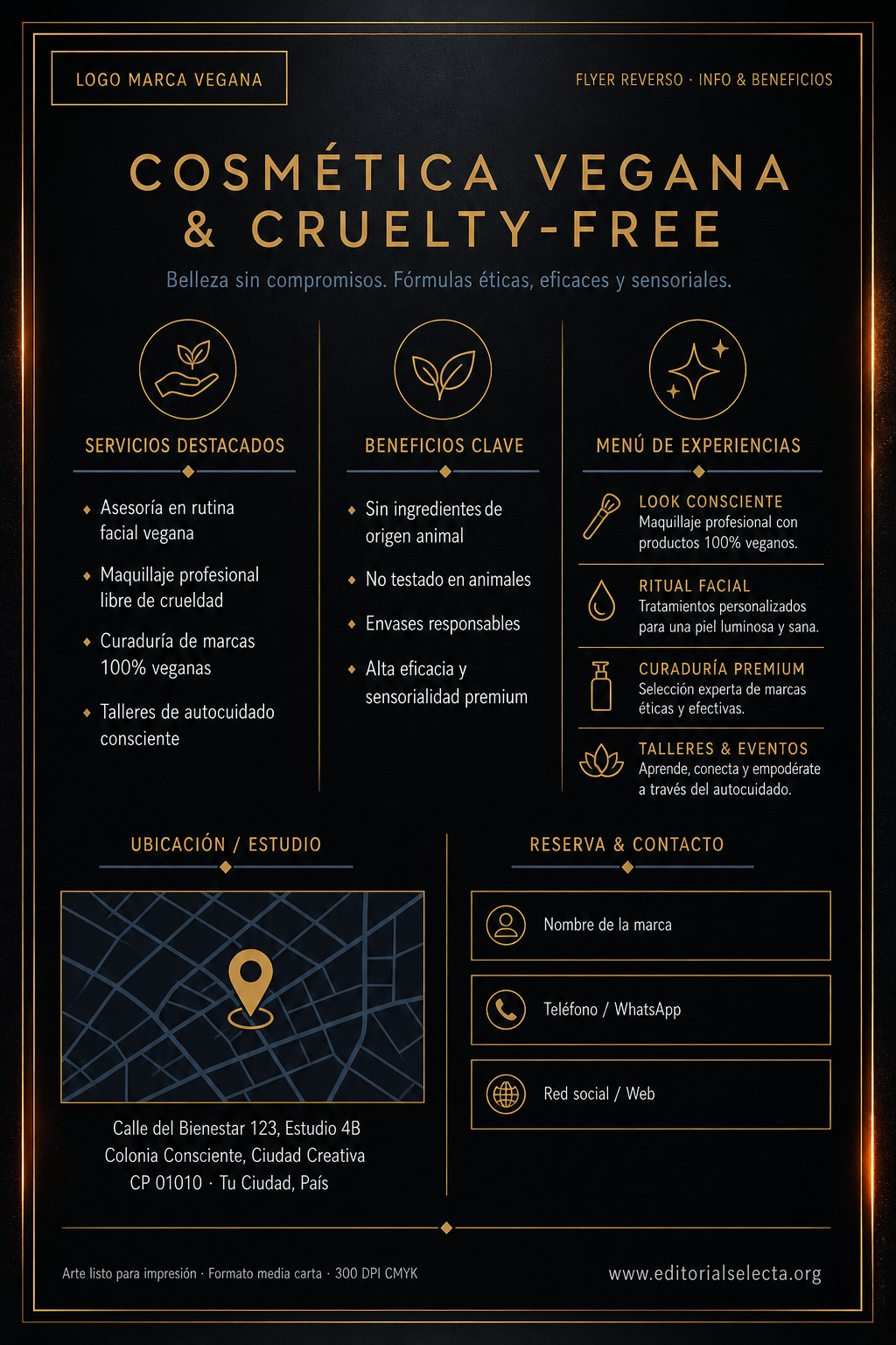 Flyer Media Carta · Cosmética Vegana y Cruelty-Free: Marcas que garantizan la no (Reverso)