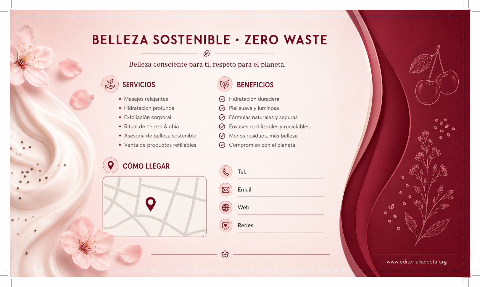 Tarjeta de Presentación Estándar · Belleza Sostenible (Zero Waste): Enfoque ecológico que utili (Reverso)