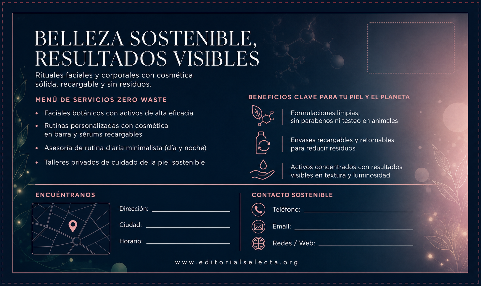 Tarjeta de Presentación Estándar · Belleza Sostenible (Zero Waste): Enfoque ecológico que utili (Reverso)