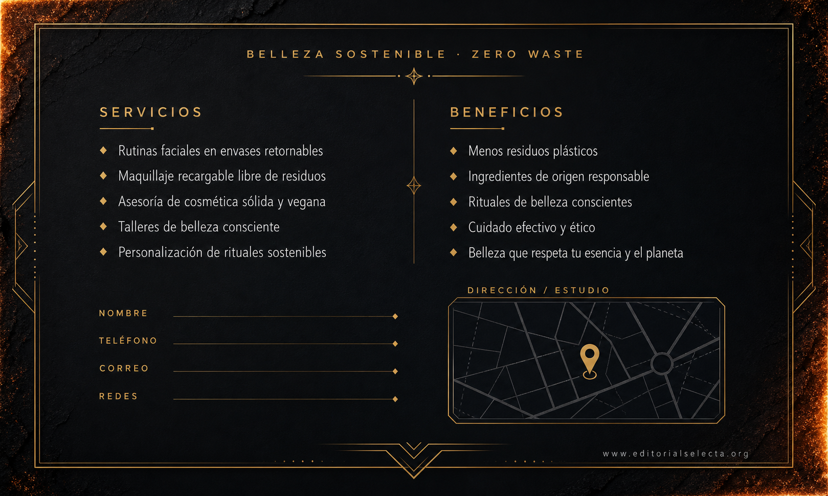 Tarjeta de Presentación Estándar · Belleza Sostenible (Zero Waste): Enfoque ecológico que utili (Reverso)