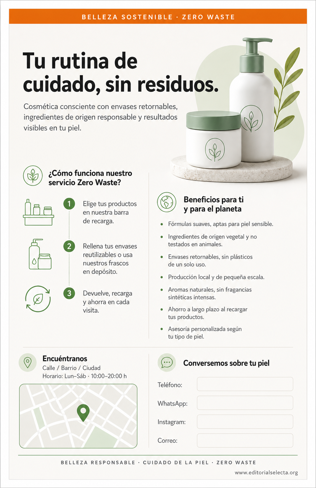 Flyer Media Carta · Belleza Sostenible (Zero Waste): Enfoque ecológico que utili (Reverso)