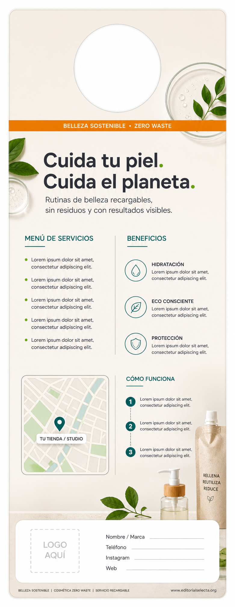 Door Hanger · Belleza Sostenible (Zero Waste): Enfoque ecológico que utili (Reverso)