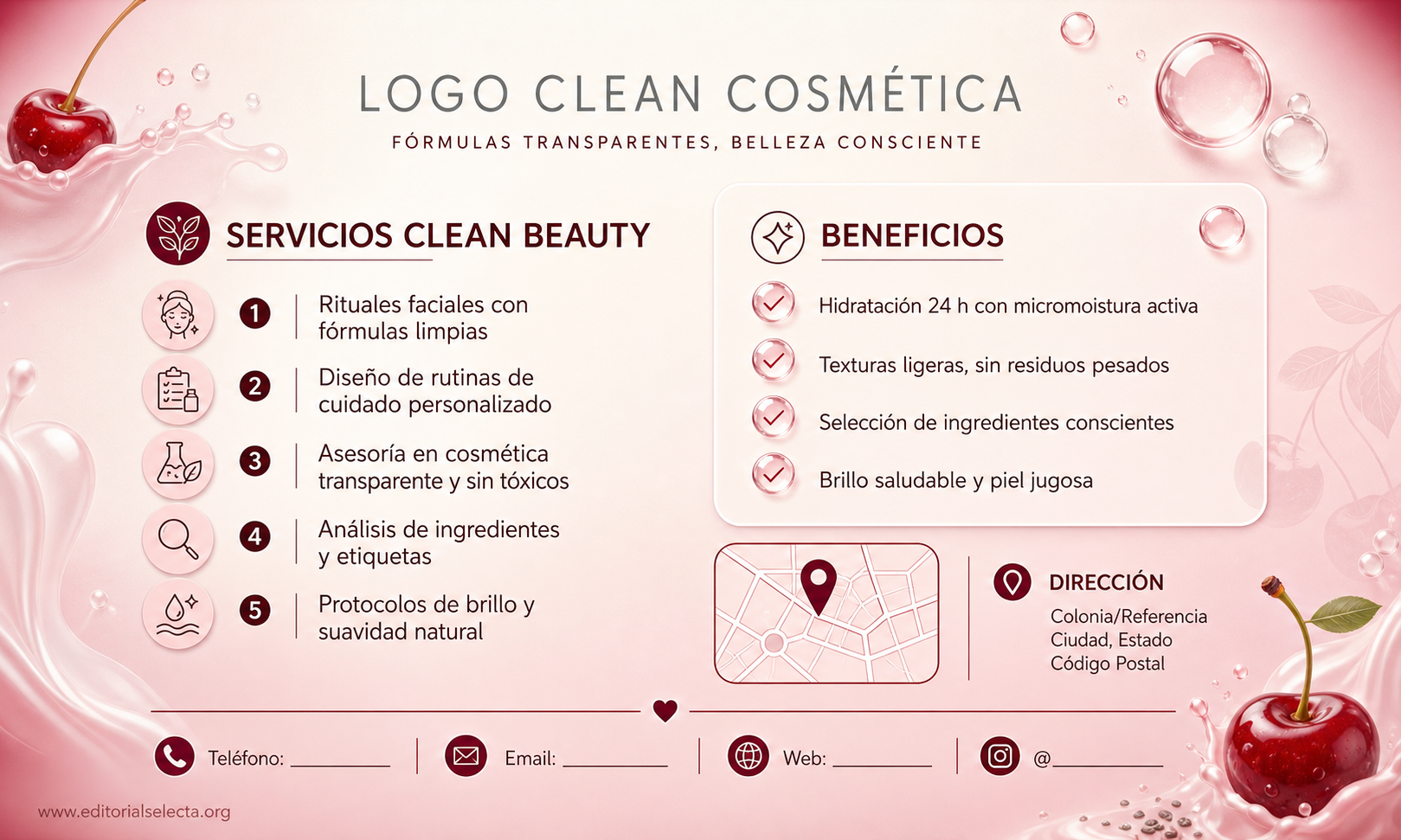 Tarjeta de Presentación Estándar · Cosmética Clean (Limpia): Fórmulas transparentes que elimina (Reverso)