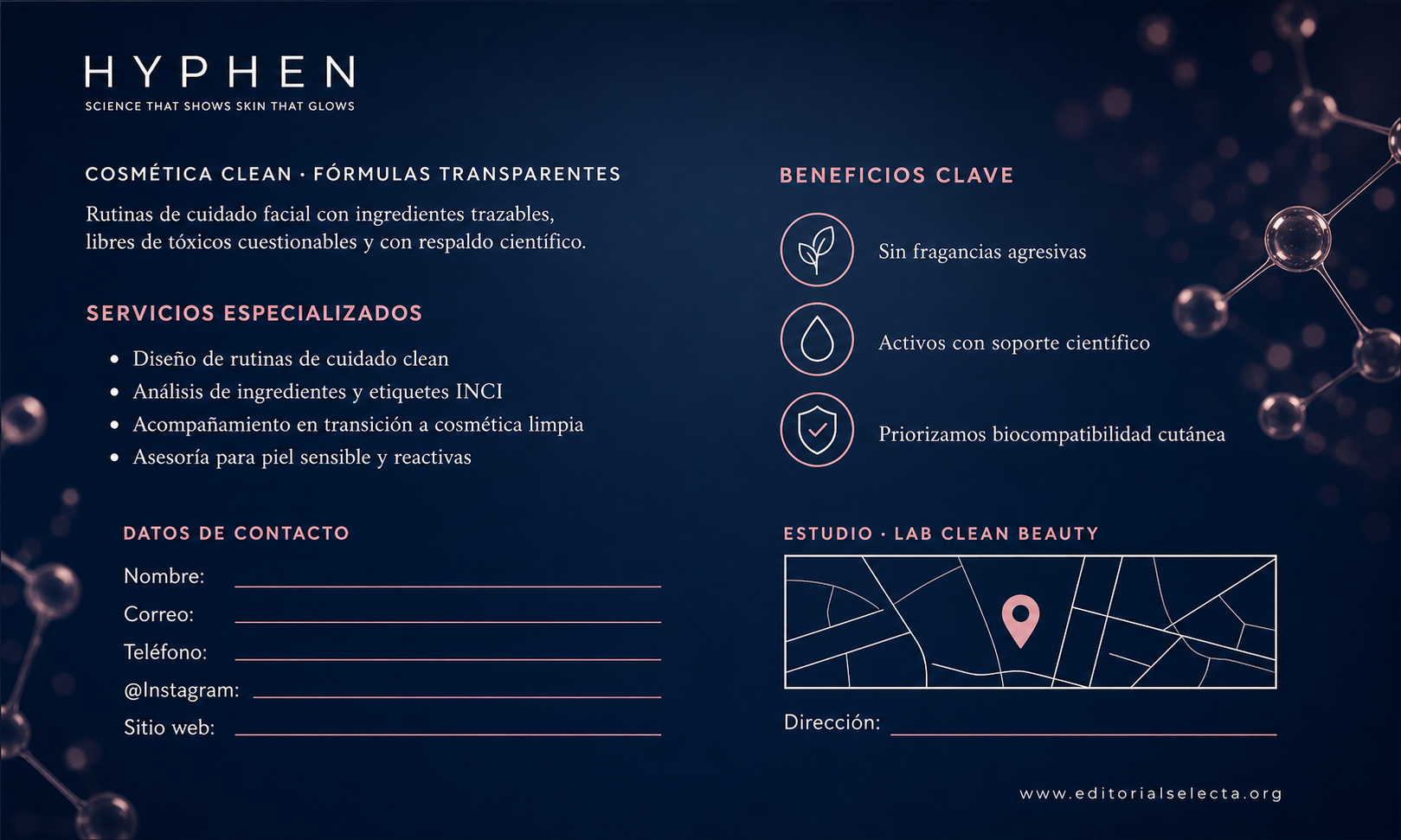 Tarjeta de Presentación Estándar · Cosmética Clean (Limpia): Fórmulas transparentes que elimina (Reverso)