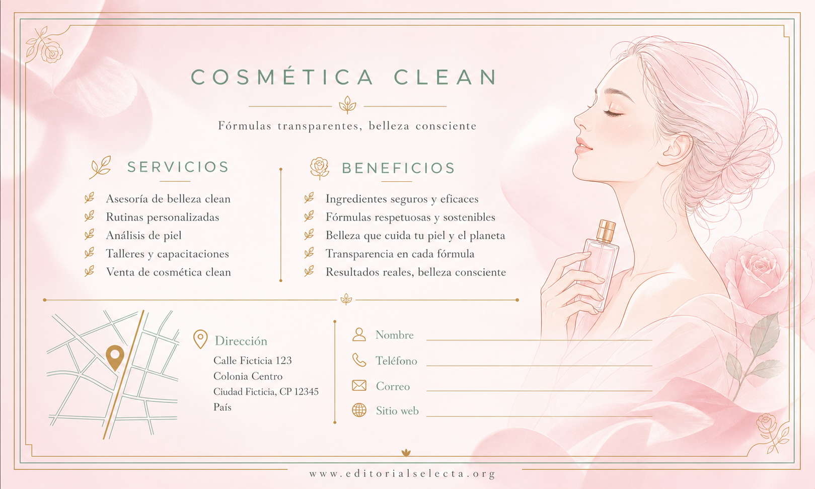 Tarjeta de Presentación Estándar · Cosmética Clean (Limpia): Fórmulas transparentes que elimina (Reverso)