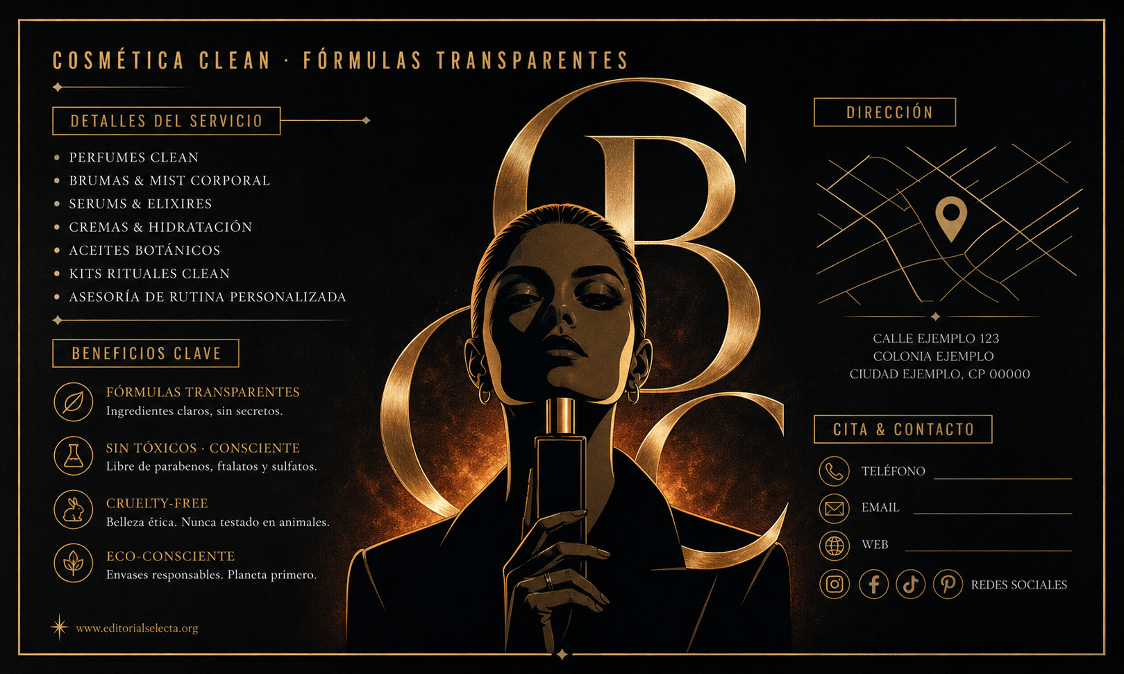 Tarjeta de Presentación Estándar · Cosmética Clean (Limpia): Fórmulas transparentes que elimina (Reverso)