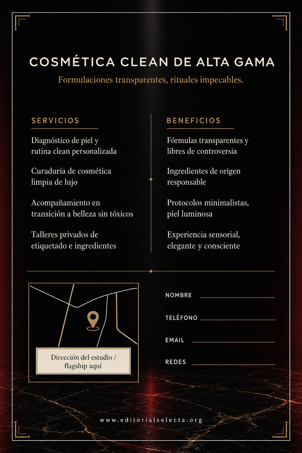 Tarjeta de Presentación Estándar · Cosmética Clean (Limpia): Fórmulas transparentes que elimina (Reverso)