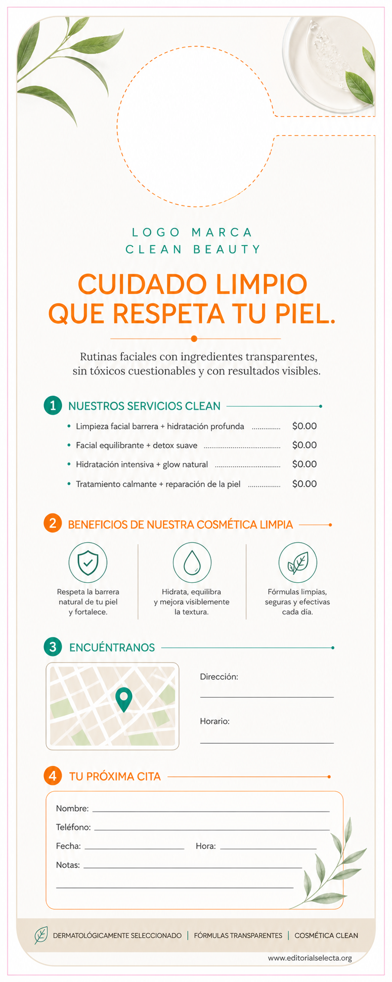 Door Hanger · Cosmética Clean (Limpia): Fórmulas transparentes que elimina (Reverso)