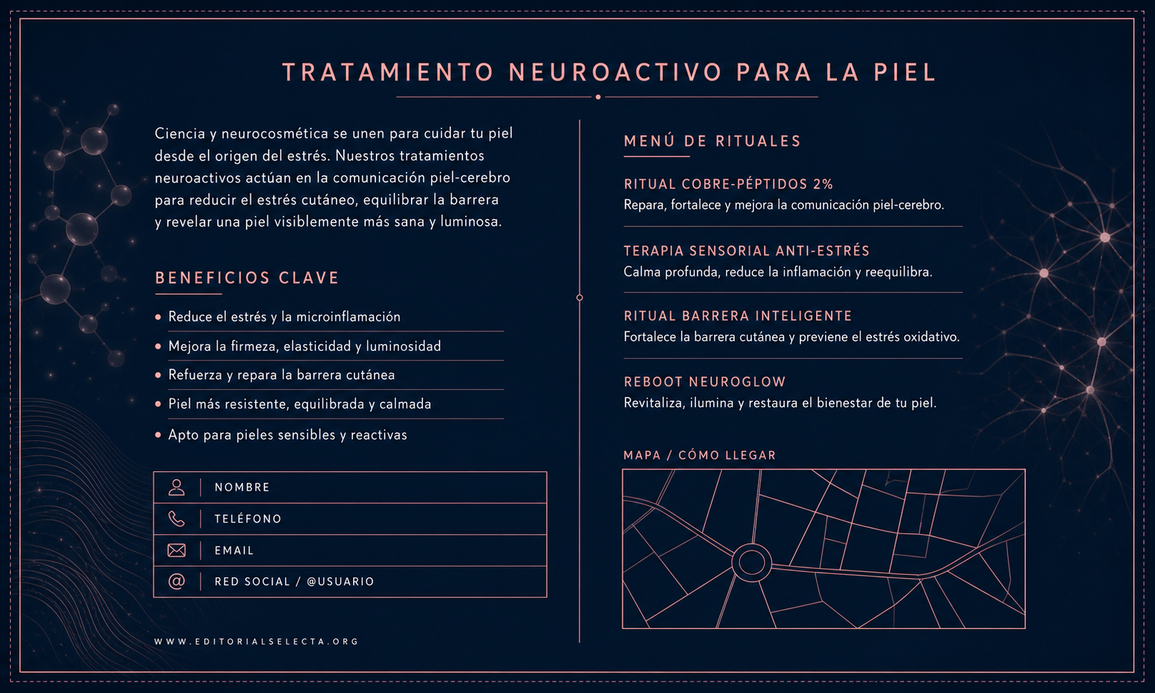 Tarjeta de Presentación Estándar · Skincare Neuroactivo: Productos diseñados para reducir el es (Reverso)