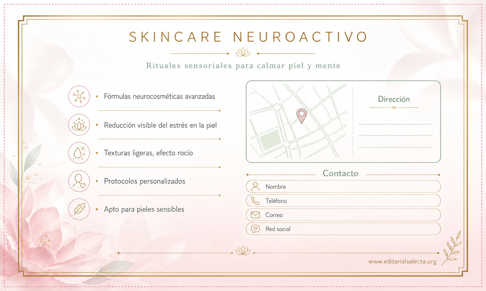 Tarjeta de Presentación Estándar · Skincare Neuroactivo: Productos diseñados para reducir el es (Reverso)