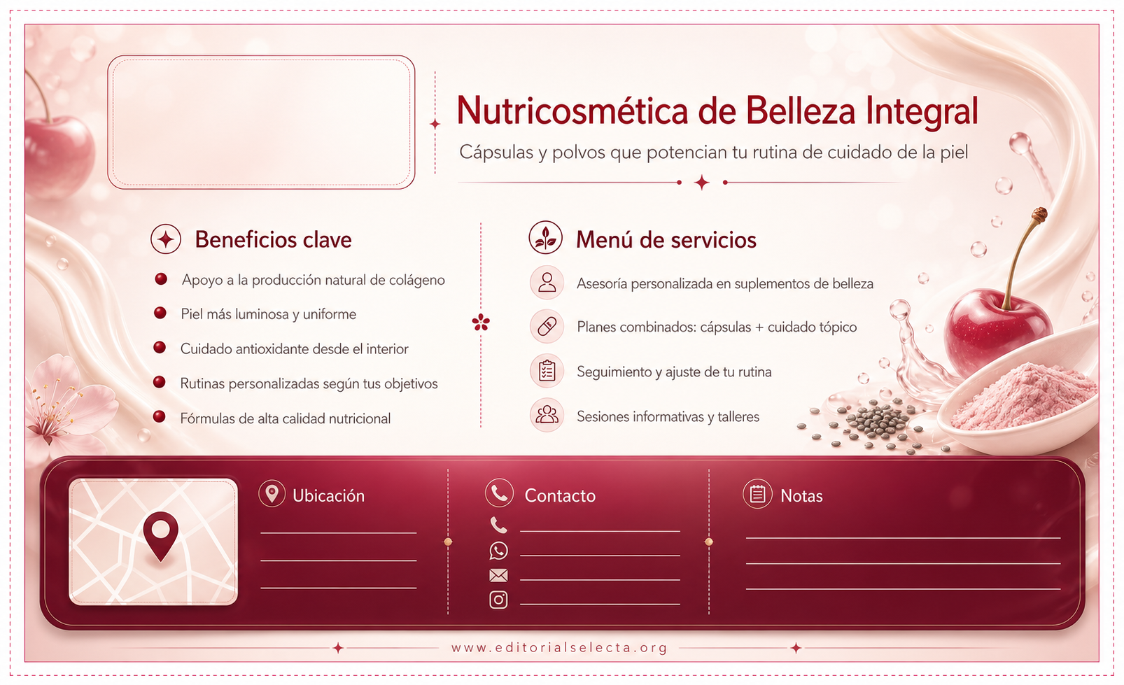 Tarjeta de Presentación Estándar · Nutricosmética: Tratamientos en cápsulas o polvos que actúan (Reverso)
