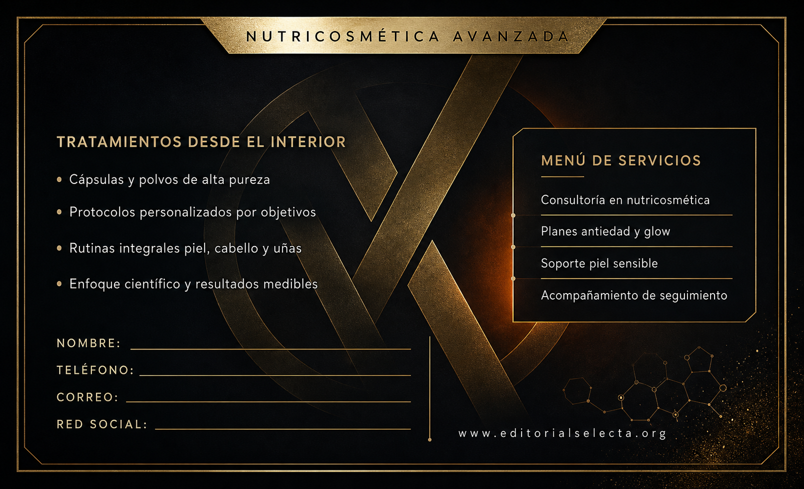 Tarjeta de Presentación Estándar · Nutricosmética: Tratamientos en cápsulas o polvos que actúan (Reverso)