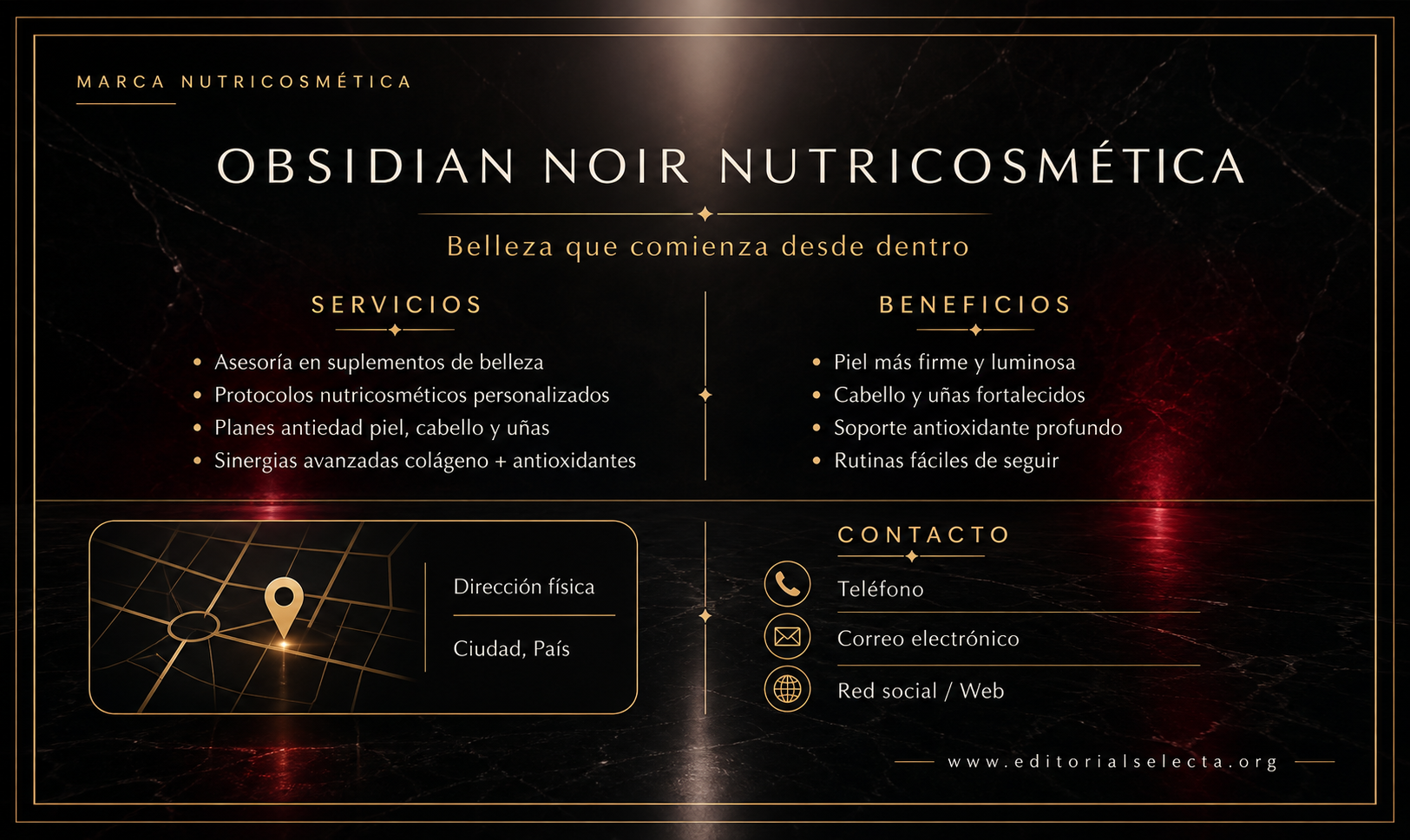 Tarjeta de Presentación Estándar · Nutricosmética: Tratamientos en cápsulas o polvos que actúan (Reverso)