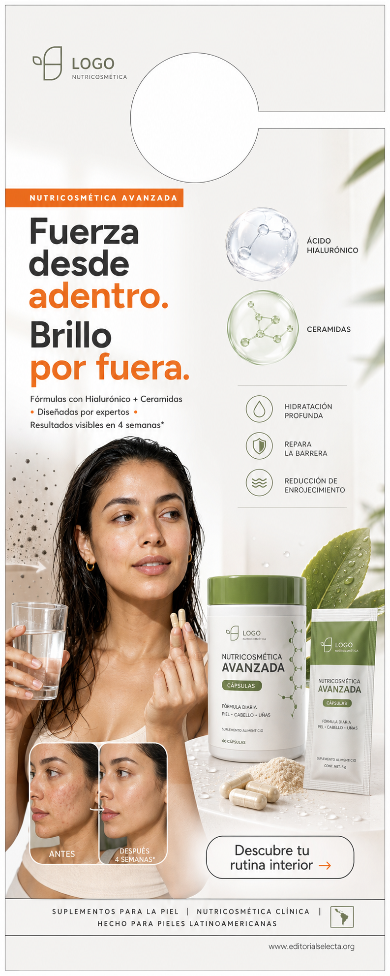 Door Hanger · Nutricosmética: Tratamientos en cápsulas o polvos que actúan (Frente)