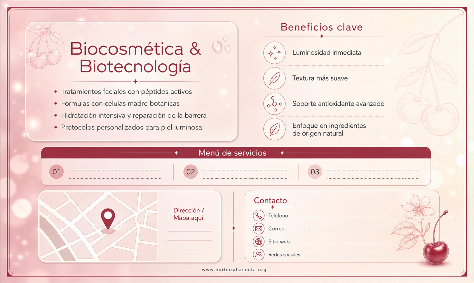 Tarjeta de Presentación Estándar · Biocosmética y Biotecnología: Uso de células madre, péptidos (Reverso)