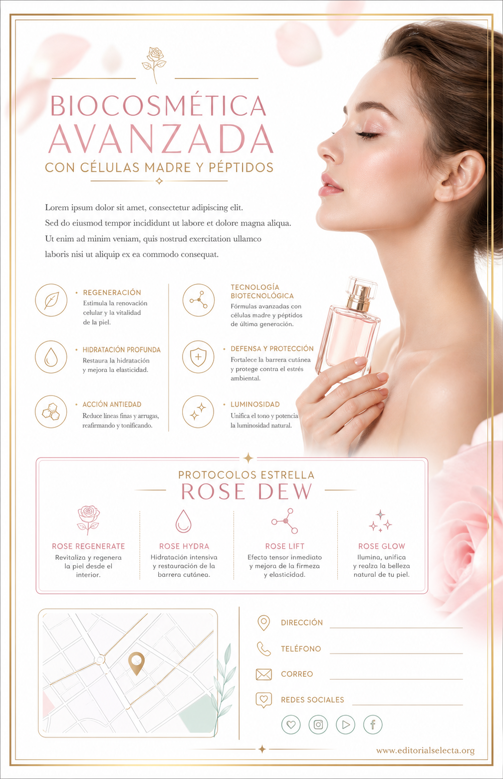 Flyer Media Carta · Biocosmética y Biotecnología: Uso de células madre, péptidos (Reverso)
