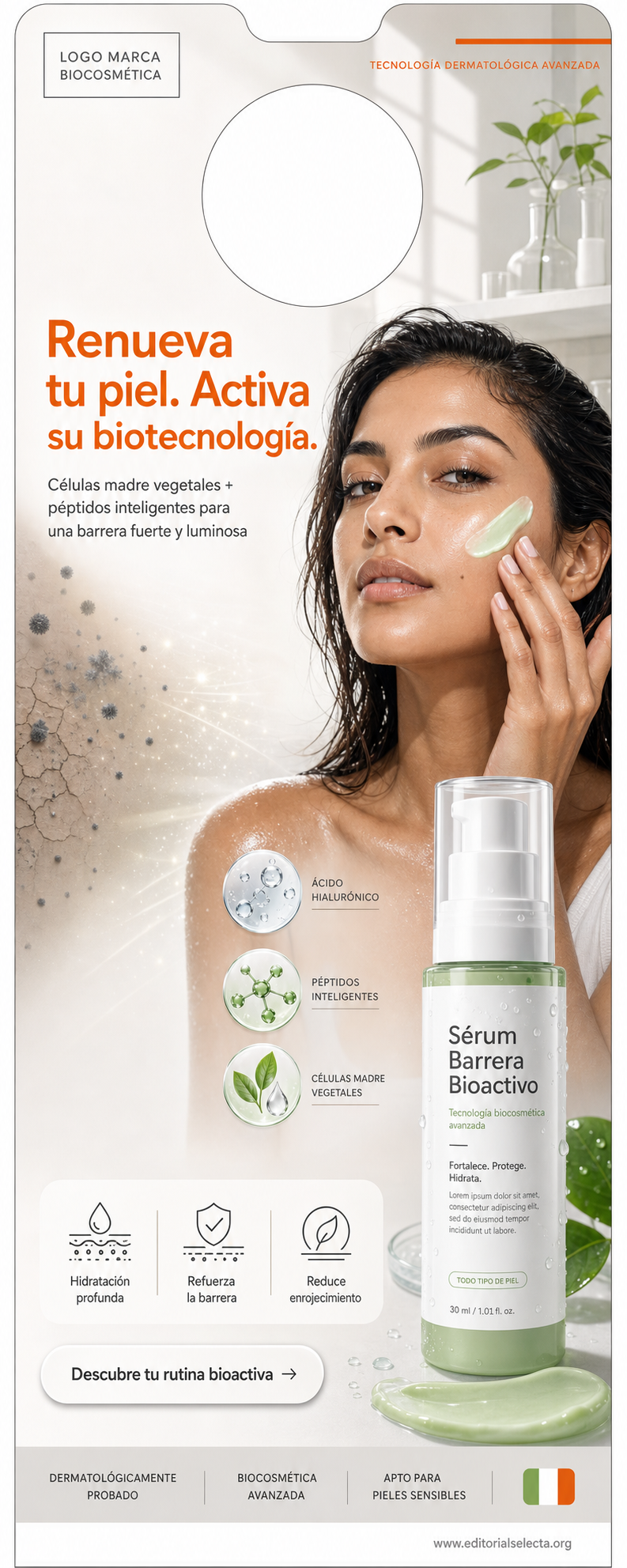 Door Hanger · Biocosmética y Biotecnología: Uso de células madre, péptidos (Frente)