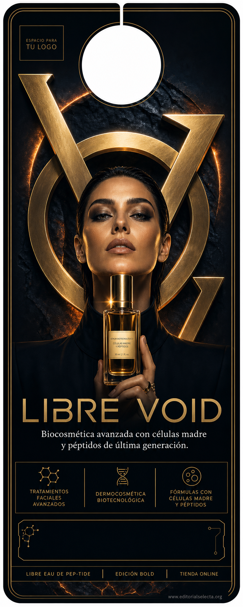 Door Hanger · Biocosmética y Biotecnología: Uso de células madre, péptidos (Frente)