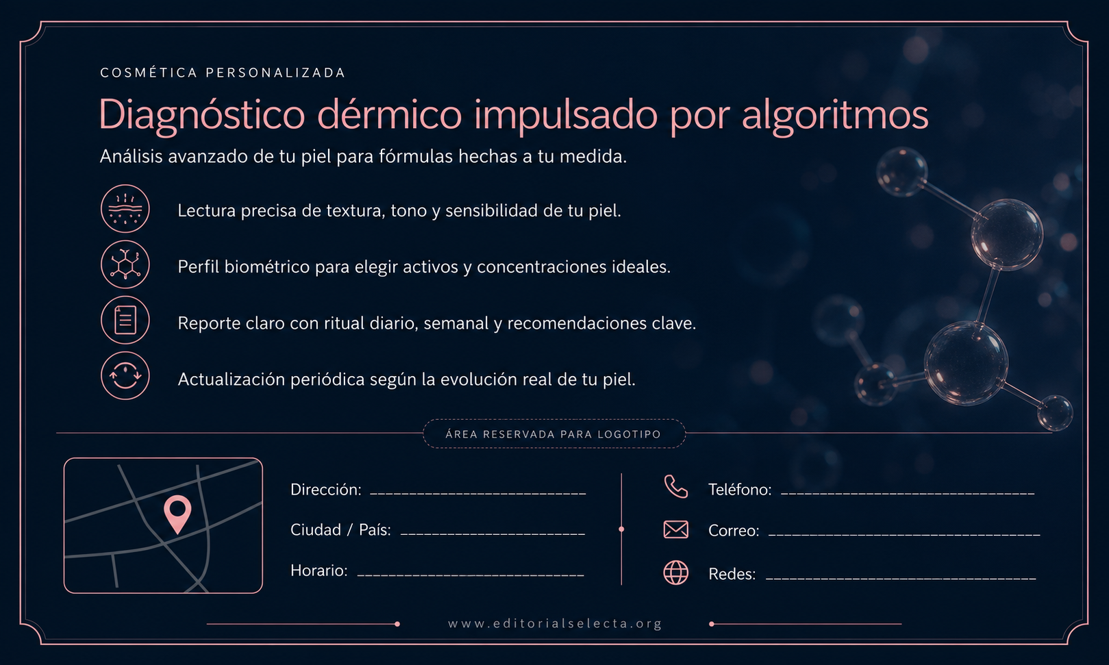Tarjeta de Presentación Estándar · Cosmética Personalizada: Diagnósticos impulsados por algorit (Reverso)